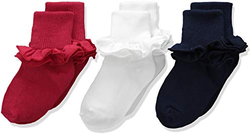 Jefferies Socks Baby Girl's Misty Ruffle Turn Cuff 3-Pack (Infant/Toddler/Little Kid/Big Kid) Asst C (1) Red (1) White (1) Navy Toddler (3-7 Infant/Toddler Shoe Size) #TOP28