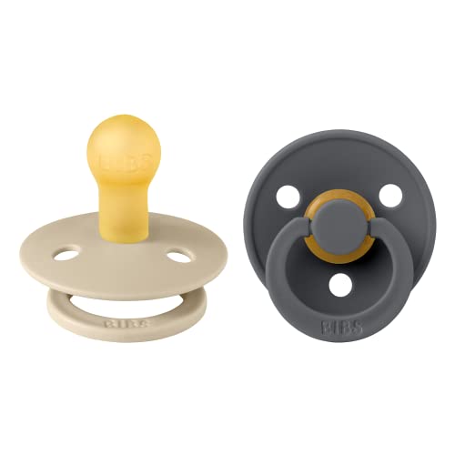 Image of BIBS Pacifiers Colour Collection | Natural Rubber Baby Pacifier | Set of 2 BPA-Free Soothers | Made in Denmark | 0+ Months (Pack of 2) | Vanilla/Iron