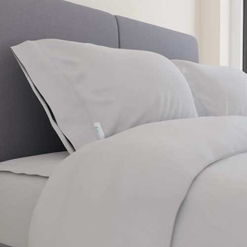 Image of QuickZip Percale Pillowcase King Size (20 inch X 39 inch), Set of 2, 100% Cotton Pillow Covers with Envelope Closure, Misty Gray