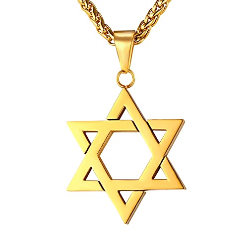 U7 Star of David Necklace for Men Women Gold/Stainless Steel Hexagon Pendant with Cross/Ruby Stone/Classic Jewish Isael Necklaces, Length 22" 24" 26"