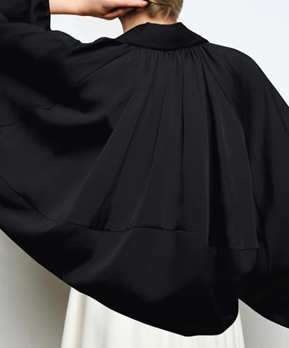 Women’s Oversized Bomber Jacket Batwing Sleeve Puffed Zip Up Lapel Collar Pleated Peplum Hem Coat Outerwear3