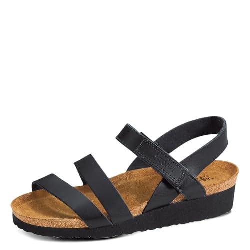 NAOT Kayla Women's Sandals – 3-Strap Support with Backstrap, Cork-Latex Footbed, Arch Support – Comfortable for All-Day Walking Black Matte Leather 8-8.5 N-M US