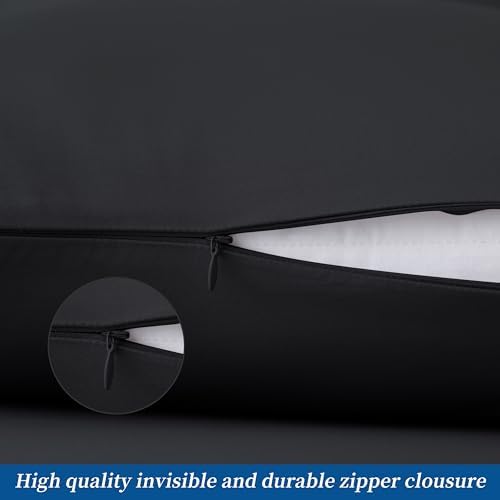 King Size Pillow Protector Set of 2, 100% Egyptian Cotton Pillow Cases with Zipper 400 Thread Count Sateen Weave Cotton Black Pillow Protector Queen King Pillow Covers for Home/Hotel