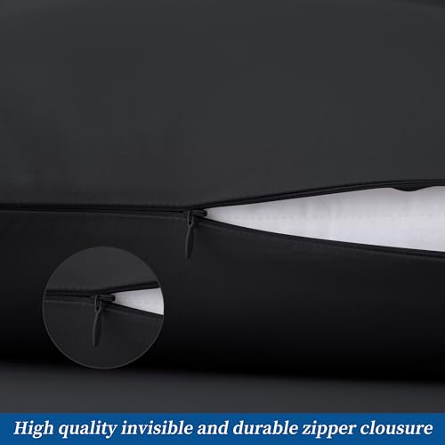 King Size Pillow Protector Set of 2, 100% Egyptian Cotton Pillow Cases with Zipper 400 Thread Count Sateen Weave Cotton Black Pillow Protector Queen King Pillow Covers for Home/Hotel