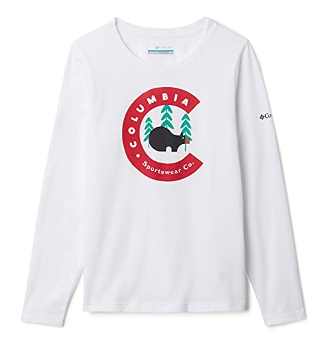 Columbia Camiseta de manga comprida com estampa Dobson Pass para meninos, urso branco, grande