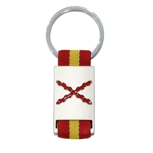 Durabol Llavero Español Cruz de Borgoña, Metal Plateado con Cinta de Bandera Nacional, Diseño Insignia Oficial, Accesorio Patriótico (H-Rojo)