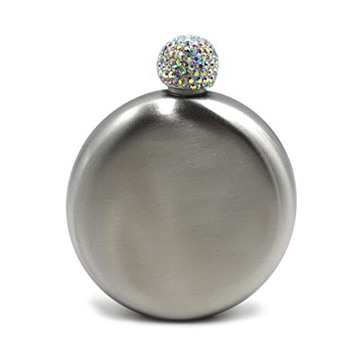 Holographic Leakproof Pocket Drinking Flask Stainless Steel Hidden Alcohol Hip Flask with Rhinestones Lid 4.8oz or 3.5oz for Men Women
