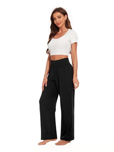 iniber Women's Wide Leg Casual Loose Lounge Pants Yoga Sweatpants High Waisted Comfy Pajama Flowy Pants with Pockets4