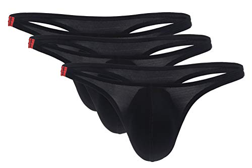 Panegy męskie stringi z cienkiego jedwabiu, majtki z niskim stanem, majtki typu T-Back, 3/4/5 szt. w opakowaniu, czarny 1 (3 sztuki), XXL