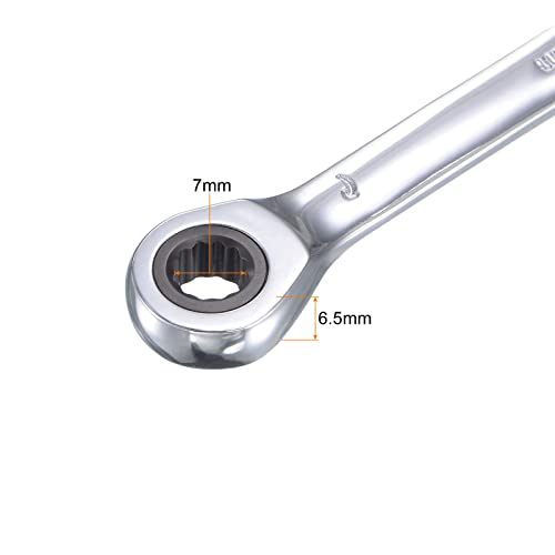 sourcing map 7mm Stubby Ratcheting Combination Wrench Metric 72 Teeth 12 Point Box Ended Tools, CR-V 2 Pcs - Image 3