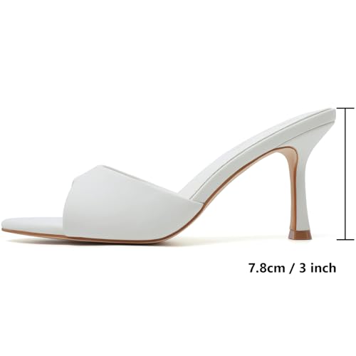 Wonvatu White Mule Heels for Women Kitten Pointed Open Toe Heeled Sandals High Mules Heel Slip on Stiletto Backless Comfortable Dressy Shoes Sexy Wedding Bridal Prom Vacation Casual Office Work Size 7 by Wonvatu - Used condition - Image 4