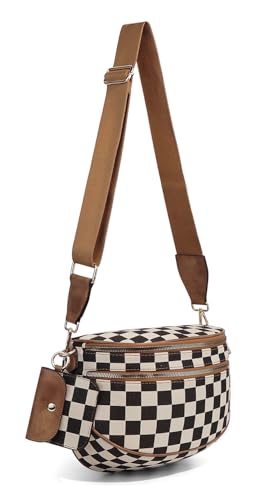Image of 2 Pcs Checkered Crossbody Bags for Women Bum Bag Checkered Cross Body Sling Backpack Hobo Satchels Shoulder Wallet Purses
