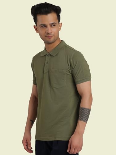 Image of Rupa Bumchums Men Super Combed Cotton Solid Half Sleeve Club Collar Polo Regular Fit T-Shirt with Chest Pocket