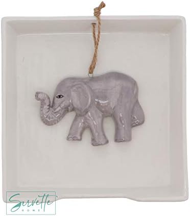 White Ceramic Lunch Napkin Holder with Roped Weight - Elephant