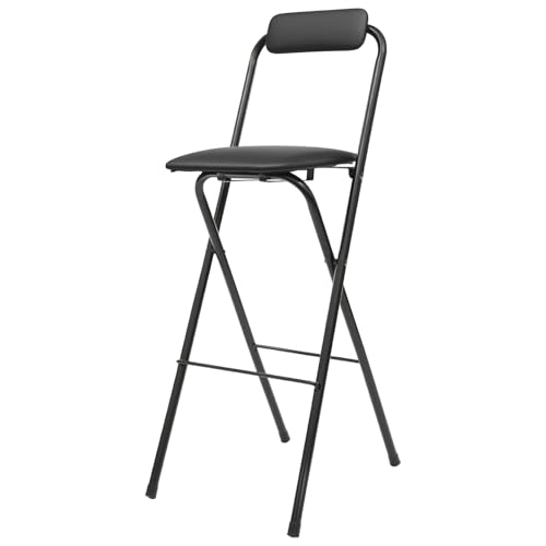 Wisteriariy Taburete plegable con respaldo, 1 taburete alto plegable, 75 cm de altura, 75 kg de capacidad, taburete plegable para exterior, interior, cocina, tienda, café (negro, 75 cm de altura, 1