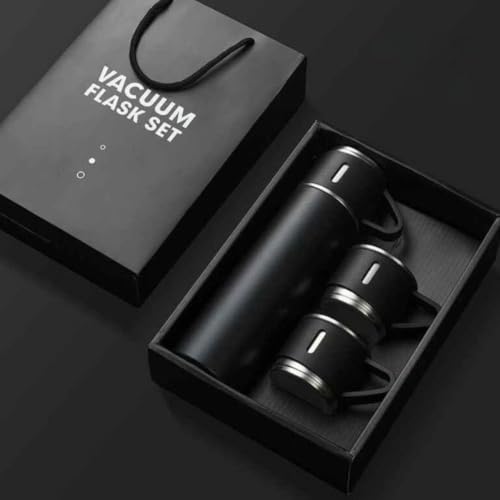 Kit Garrafa Termica Personalizada 500ml +3 X&iacute;caras (Ultimas Unidades) Cor Preta