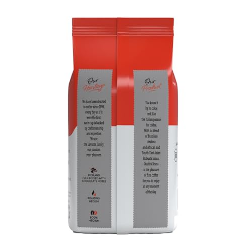 Image of Lavazza Qualita Rossa Whole Bean Coffee, Medium Roast, Arabica and Robusta Blend, 2.2 lb Bag (Pack of 2)