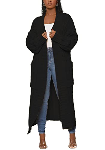 Tcremisa Long Cable Knit Cardigans for Women Chunky Open Front Maxi Sweater Coat Loose Dual Pocket Winter Outwear3