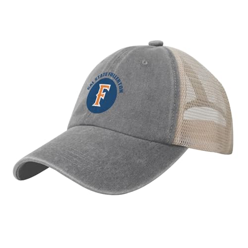 Cal State Fullerton Titans Hat Adjustable Athletic Vintage Washed Distressed Mesh Baseball Cap Gray