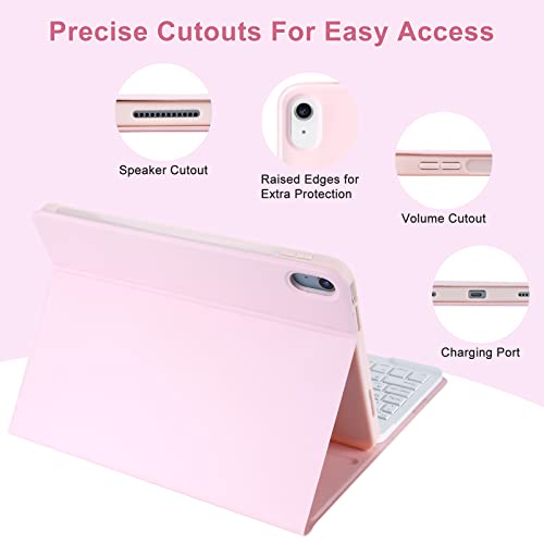 Ipad 10Th Generation Case With Keyboard (10.9", 2022),Ipad Keyboard Case For 10.9" 10Th Gen, Detachable - Pencil Holder - Flip Stand Cover - Keyboard Case For Latest Ipad 10Th Gen 10.9 Inch 2022 Pink #TOP2