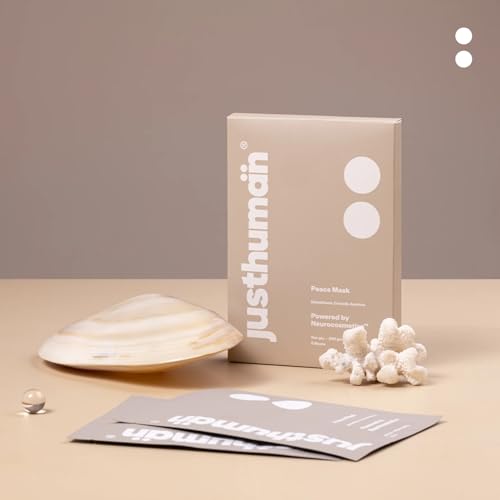 Image of Justhuman Peace Mask, Made in Korea, Neurocosmetic Restorative Sheet Mask for Calming, Hydrating & Brightening Skin | Glutathione + Niacinamide + Centella | Vegan & Cruelty-Free | Pack of 8