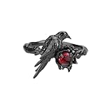 Black Crow Ring for Women Game Love and Deepspace Crow Cosplay Rings Adjustable Hip Hop Punk Red Zircon Crow Ring (Round stone)