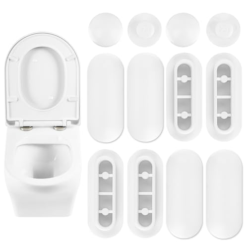 UKOFEW Pack of 12 Toilet Seat Cover Buffers, Toilet Seat Buffers, Toilet Seat Buffers, Toilet Seat Bumper, Replacement Part 8 Ring Buffer and 4 Lid Buffer for Home, Office, Hotel (White)