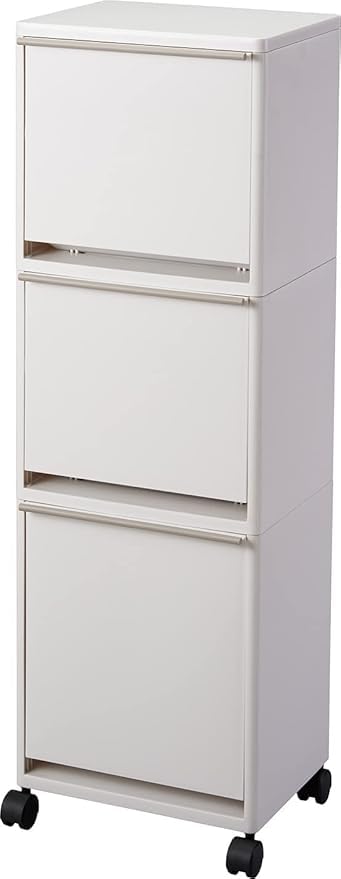 Amazon｜フタ付きゴミ箱 ワゴンワイド3段 省スペース 43L 白 小物入れ