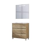 Las medidas del mueble de baño son de: 80 cm (largo) x 76 cm (altura) x 39 cm profundidad. Medidas lavamanos: 80 cm (largo) x 39 cm profundidad. Medidas espejo: 80 cm (largo) x 80 cm (altura).
