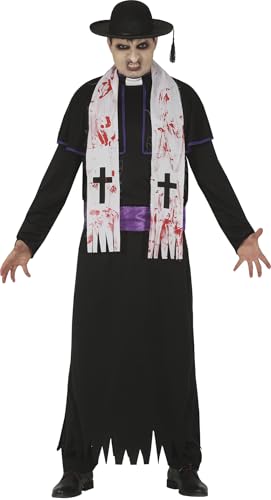FIESTAS GUIRCA | Disfraz de Sacerdote Zombie (52-54/L) - Túnica, Estola y Cinturón - Disfraces de Halloween, Religión y Zombies para Fiestas de Terror y Carnaval - Ideal para Hombre Adulto - Negro