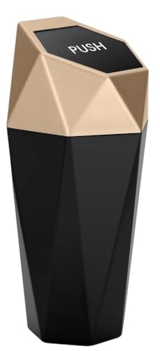 Image of Ginsco Car Trash Can with Lid, Mini Car Garbage Can, Car Trash Bin Car Accessories for Interior, Leakproof Small Trash Cup for Car, Home, Bedroom Office (Golden)