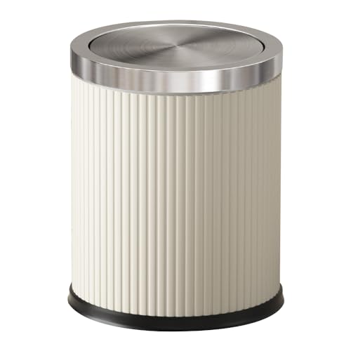 Image of Bathroom Trash can with lid,Flip Lid Trash Can for Bedroom,Hide the Garbage Bag,Medium Garbage Can for Living Room,Hotel,(15L-White-Silver)