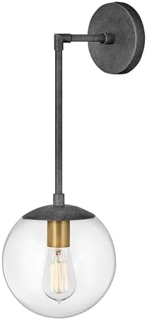 Hinkley Warby Large Single Light Sconce, Customize Stem Length, Mount Up/Down, Aged Zinc and Clear Glass