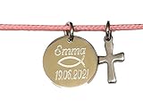  Taufschmuck für Kinder, Taufarmband, Kinderarmband zur Taufe, Gravurarmband für Babys, Jungenarmband, Mädchenarmband, Armband silberfarben mit Kreuz