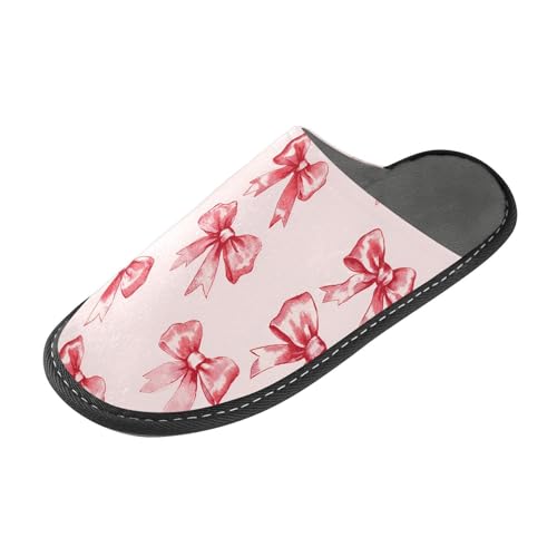 Slippers for Women Watercolor Red Pink Bow Pattern Soft Winter Warm Shoes Indoor Outdoor Non-Slip House Travel Slippers2
