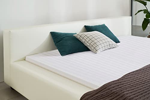 Greatime Queen Size Bed Frame, White Color, Modern Design Upholstered Platform Bed, No Box Spring Needed, Strong Wood Slats Support, Easy Assembly, Simple Classic Bed, White Bed #TOP4