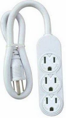 Kab Enterprise PS-304 White Mini 3-Outlet Power Strip - Quantity 1
