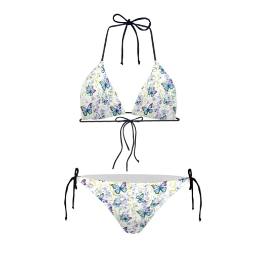 Biyejit Conjunto de bikini de dos piezas para mujer, traje de baño sexy con tirantes halter, trajes de baño triangulares, Mariposa, L