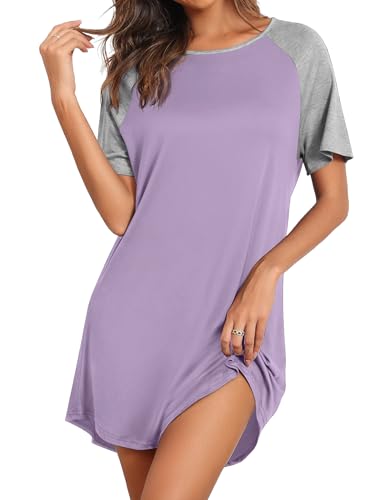 Image of Ekouaer Nightgowns for Women Bamboo Viscose Night Gown Short Sleeve Sleep Shirt Cooling Nightshirt Soft Sleepwear S-XXXL