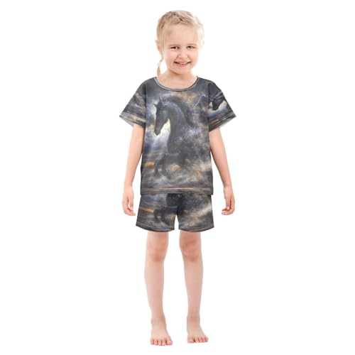 ALAZA Dark Horse Cloud Pajamas Set Short Sleeve Cotton Sleepwear Summer Pjs 2 Piece 5-14Y3