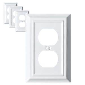 Metal Decorative Wall Plate, Electrical Outlet Covers, Light Switch Covers, Thick and Durable Mid Size 3.16” x 4.92” Switch Plate in Various Styles (Pure White, 1 Gang Duplex 4 PK)