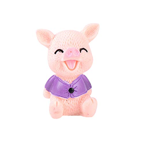 Lovejoy Store 1Pc Cute Garden Fairy Ornament, Cartoon Pig Resin Ring Chain Garden Bonsai Miniature Landscape Home Garden Craft DIY Dollhouse- Decor Purple