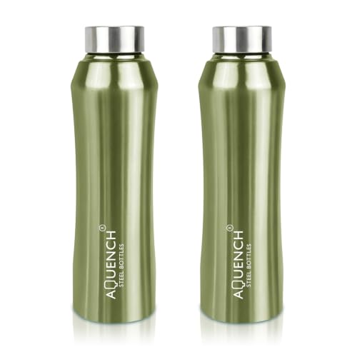 Image of Stainless Steel Water Bottle 1 Litre Bottles for Kids Girls Boys School Adults Office Gym(Green Colour, Steel Cap, Set of 2, 1000 Ml)