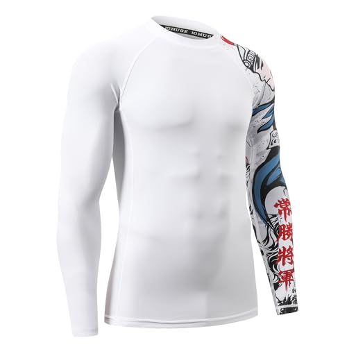 HUGE SPORTS Men's Splice UV Sun Protection UPF 50+ Skins Rash Vest Long Sleeves