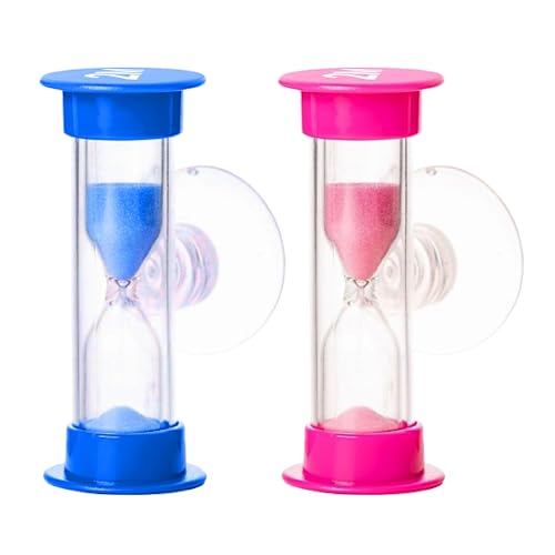 TecaherFav - Temporizadores de arena de reloj de arena de 2 minutos con ventosa, juego de 2 temporizadores de arena de plástico irrompible para niños, aula, juegos, cepillado de dientes (rosa y azul)