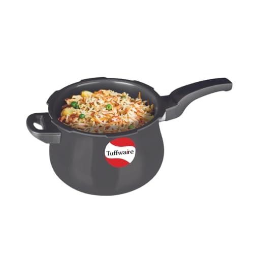 Image of TUFFWARE Hard Anodised 2 Litre Outer Lid Handi Shape Pressure Cooker | 4mm Thick Base | Non Reactive, Non Toxic & Non Staining Food Grade | Long Lasting Gasket | BIS & ISI Certified | 5 Year Warranty