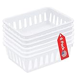 Tribello Mini Plastic Baskets for Organizing, White Drawer/Closet Storage Tray, Size 6 x 5 x 2 - Pack of 6 - Made in USA