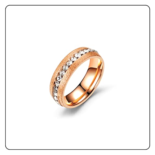 Fashion Simple Rose Gold Stackable Rings Stainless Steel Sandblast Crystal Band Rings2