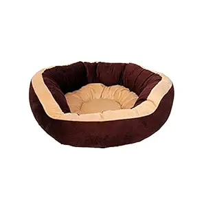 Pet United Fiber and Velvet Material Washable Bed for Dog and Cat Brown_Cream_XL