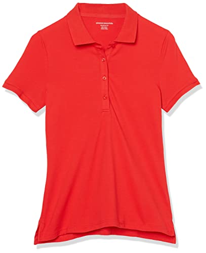 Amazon Essentials Women's Short-Sleeve Polo Shirt (Available in Plus Size), Bright Poppy Red, X-Small